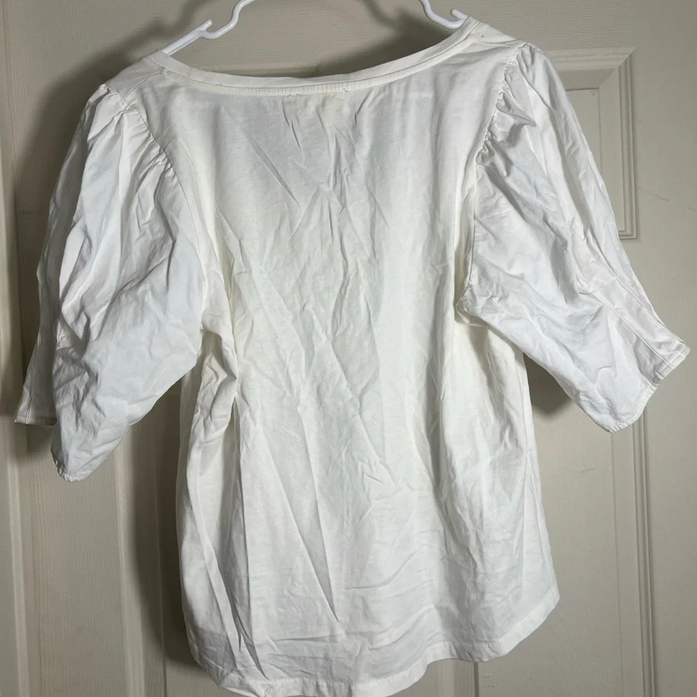 MAEVE by Anthropologie White Puff Sleeve Blouse